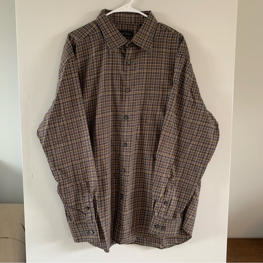 Dress Shirt Button Down Brown Long Sleeve Check Mens Size XXL Kenneth Roberts